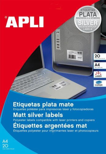 APLI Etiquette polyester, résistant, 96 x 50,8 mm, argent