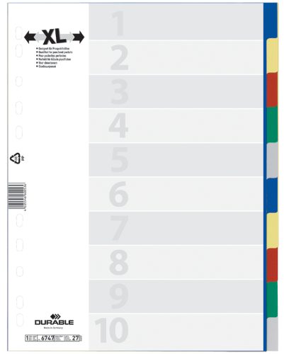 DURABLE Intercalaires en plastique, A4, PP, 10 touches