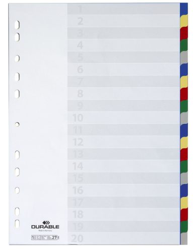 DURABLE Intercalaires en plastique, A4, PP, 20 touches