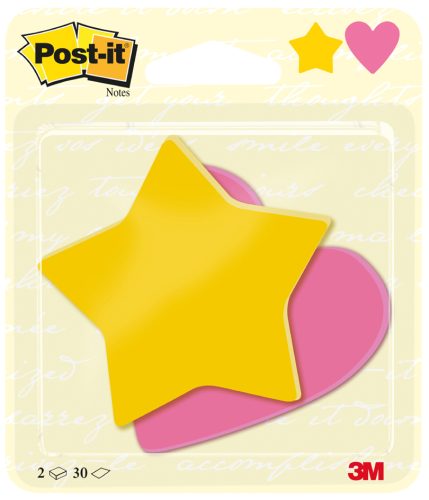Post-it Bloc-note adhésif Die-Cut 'Etoile & coeur'