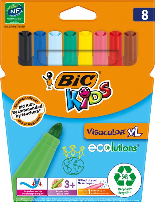 BIC KIDS Feutre Visacolor XL ecolutions, étui en carton de 8