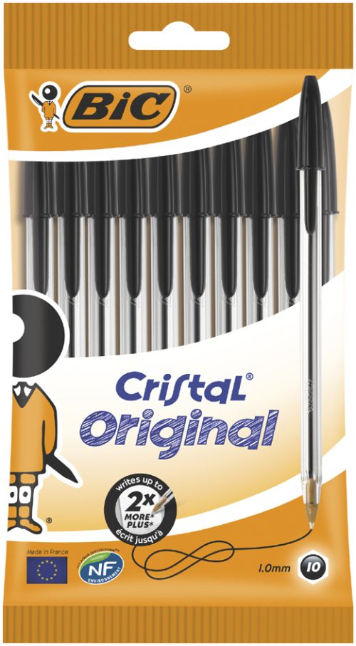 BIC Stylo à bille Cristal Original, noir, en sachet de 10