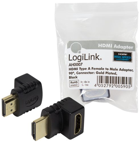 LogiLink Mini adaptateur, HDMI femelle - mâle, coudé à 90