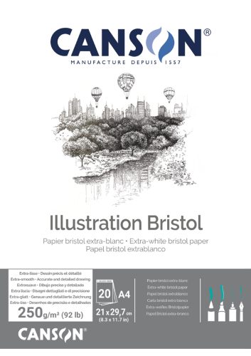 CANSON Bloc Illustration Bristol, A4, 250 g/m2, blanc