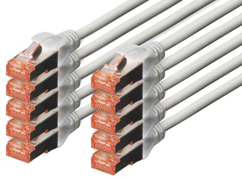 DIGITUS Câble de brassage Cat.6, S/FTP, 1,0 m, par 10, gris