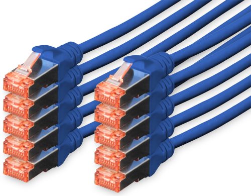 DIGITUS Câble de brassage Cat.6, S/FTP, 1,0 m, par 10, bleu
