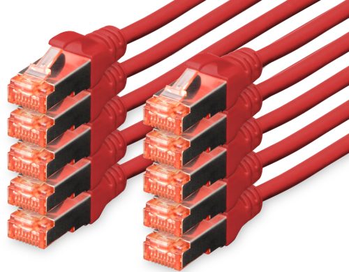DIGITUS Câble de brassage Cat.6, S/FTP, 0,25m, par 10, rouge