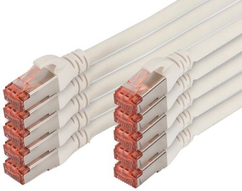 DIGITUS Câble de brassage Cat.6, S/FTP, 0,25m, par 10, blanc