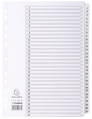 EXACOMPTA Intercalaires en carton 1-31, A4, 31 touches