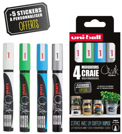 Uni-ball Marqueur craie Chalk marker PWE5M/4 PF, étui de 4
