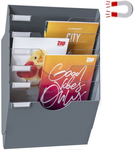 CEP Présentoir mural magnétique, 6 compartiments, gris