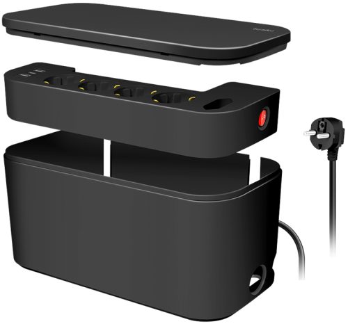 LogiLink Boîtier de câbles avec multiprise, 5 prises, noir