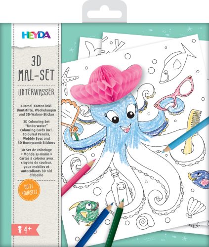 HEYDA Kit de coloriage 3D 'Fonds marins', 15 pièces