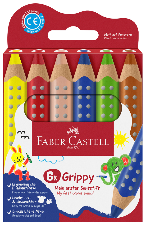 FABER-CASTELL Crayon de couleur Grippy, étui carton de 6