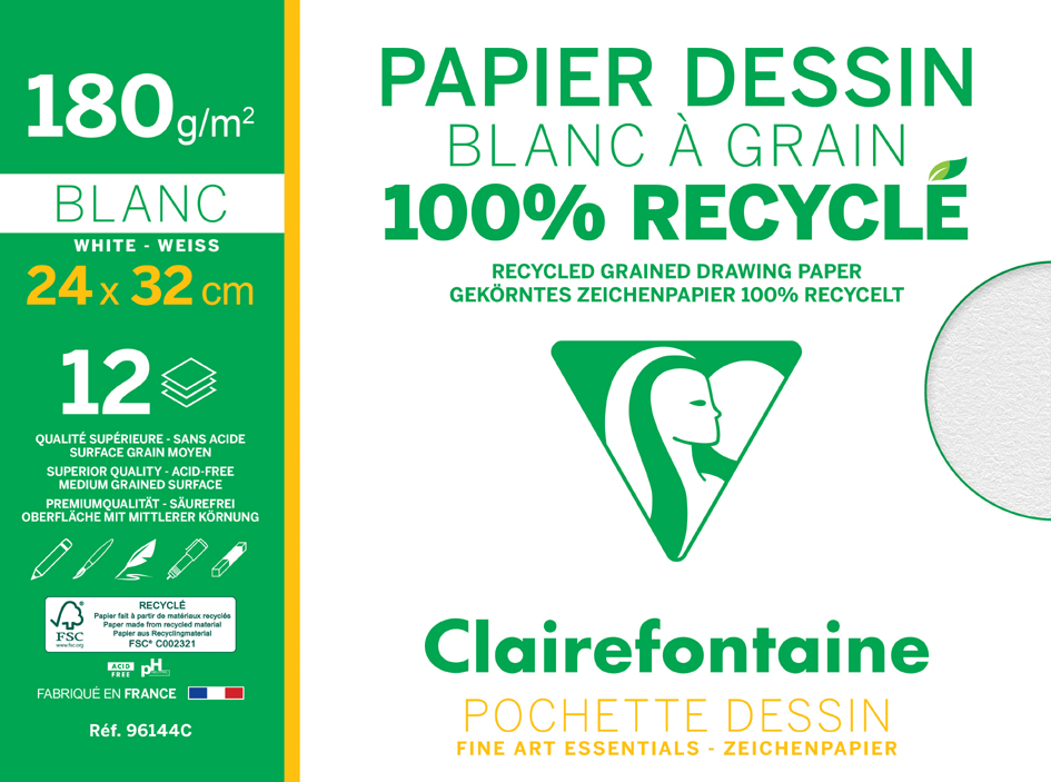 Clairefontaine Papier dessin 'Blanc à Grain' 100% recyclé