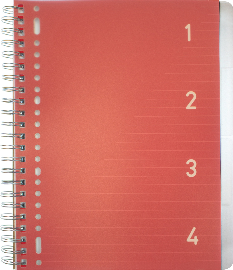 kangaro Cahier à spirale 4en1, A4, ligné, 200 pages, rouge