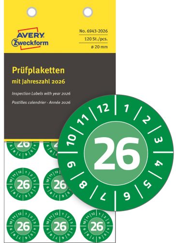 AVERY Zweckform Plaquette de contrôle, 2026, 30 mm, vert