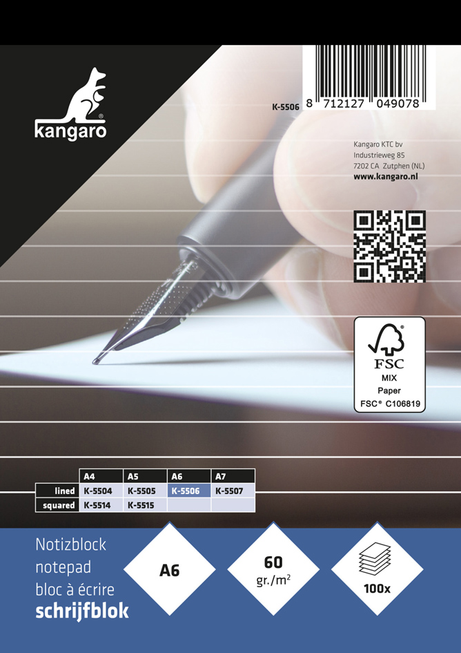 kangaro Bloc-notes A6, ligné, 100 feuilles