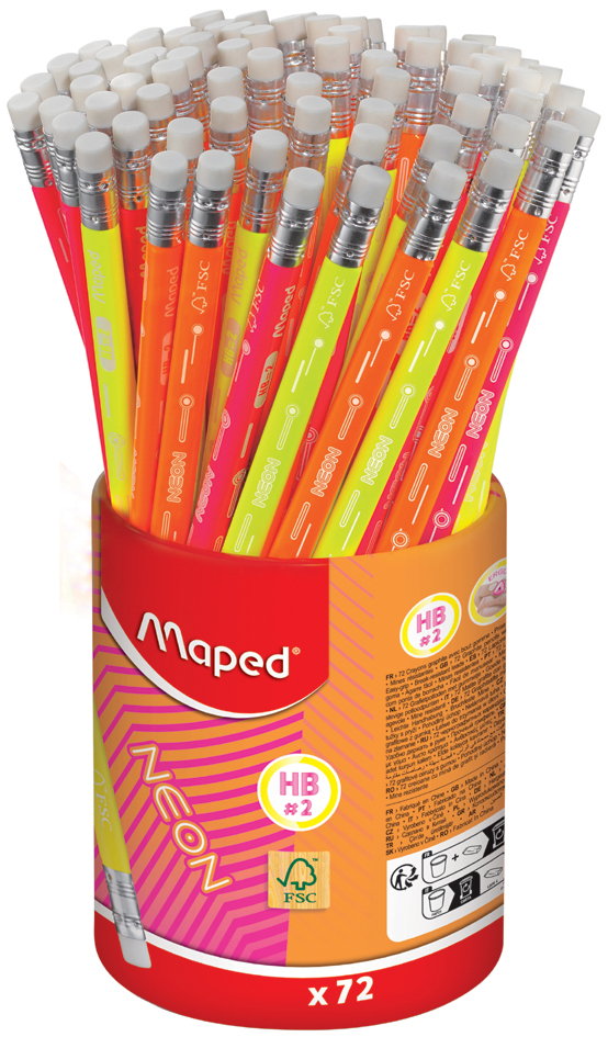 Maped Crayon à papier NEON, avec gomme, dureté: HB, pot 72