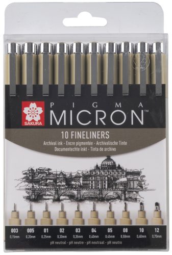 SAKURA Feutre pointe fine PIGMA MICRON, étui de 10, noir