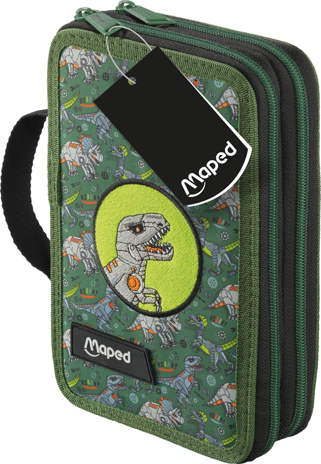 Maped Étui scolaire double Dinosaure, polyester, garni, vert