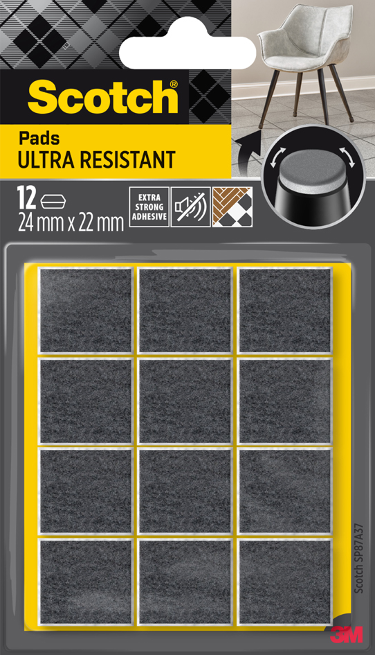 Scotch Patin en feutre ultra-résistant, 24 x 22 mm, gris