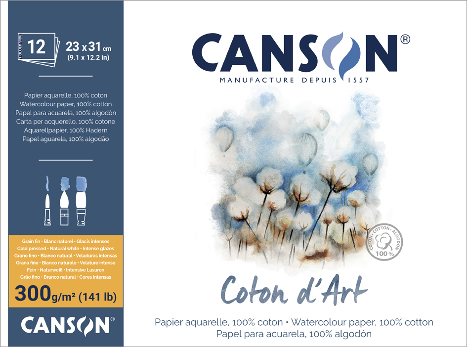 CANSON Bloc de papier aquarelle 'Coton d'Art', 230 x 310 mm