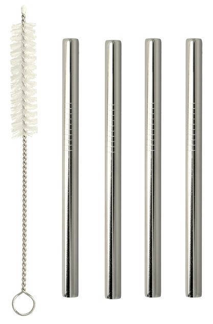 metaltex Paille courte/droite, inox, argent, set de 4