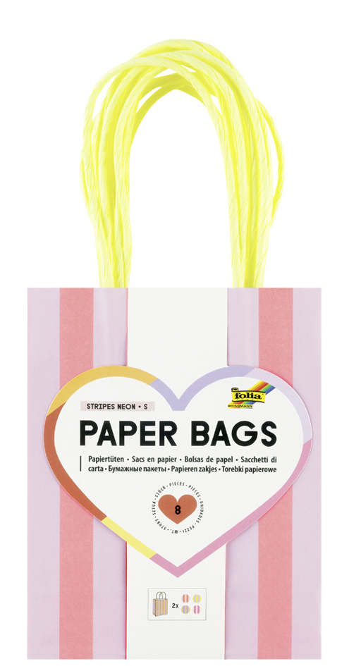 folia Sac en papier 'STRIPES FLUO', taille: S