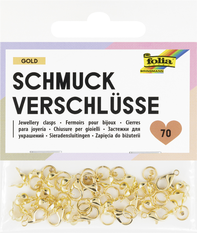 folia Kit de fermoirs pour bijoux, 70 pièces, or